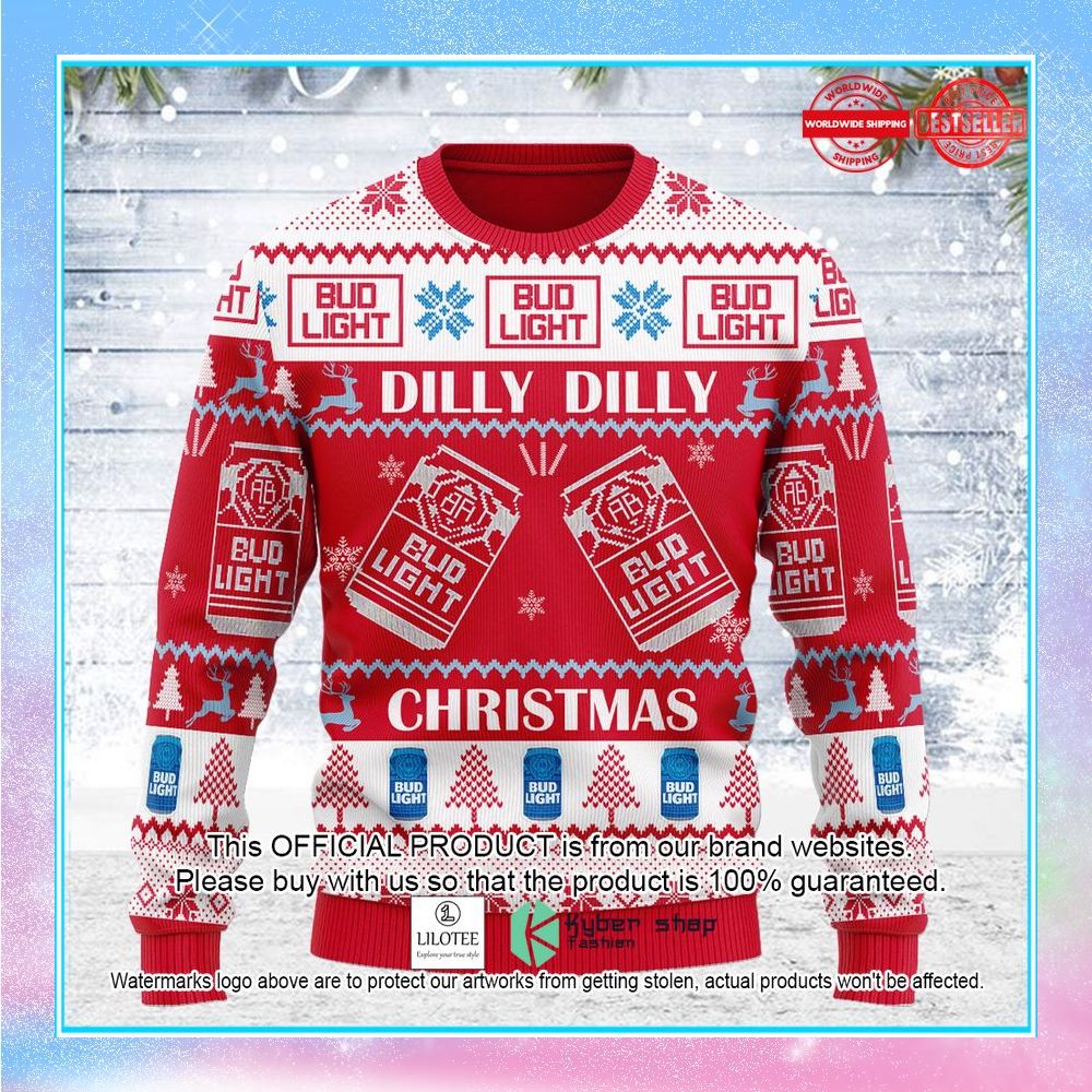 bud light dilly red ugly christmas sweater 1 775