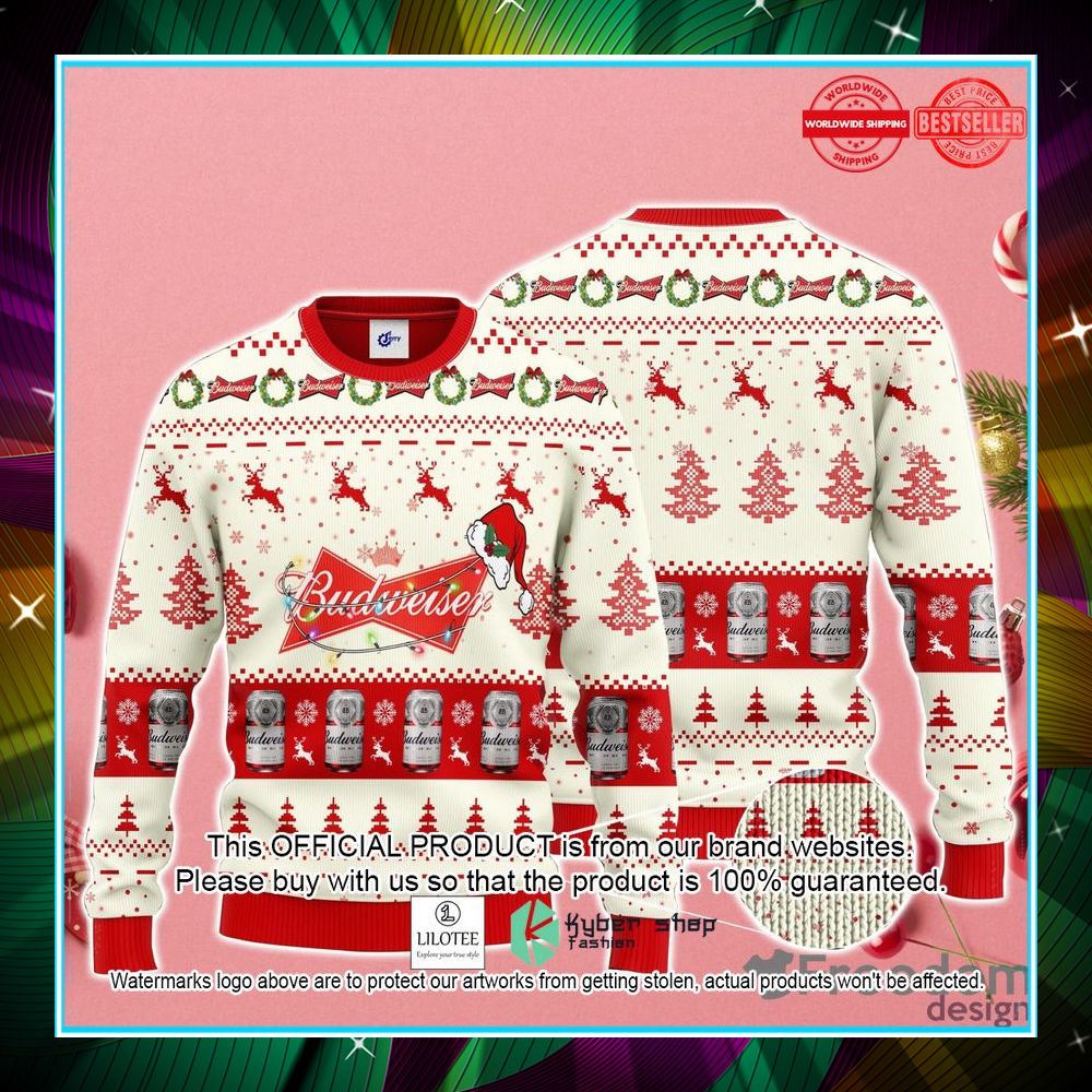 budweiser santa hat ugly christmas sweater 1 210