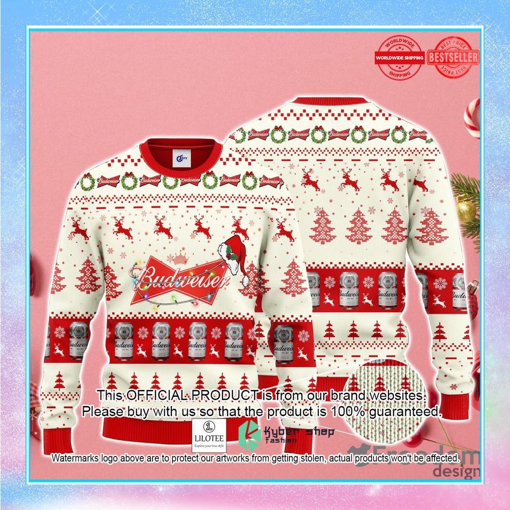 budweiser santa hat ugly christmas sweater 1 369