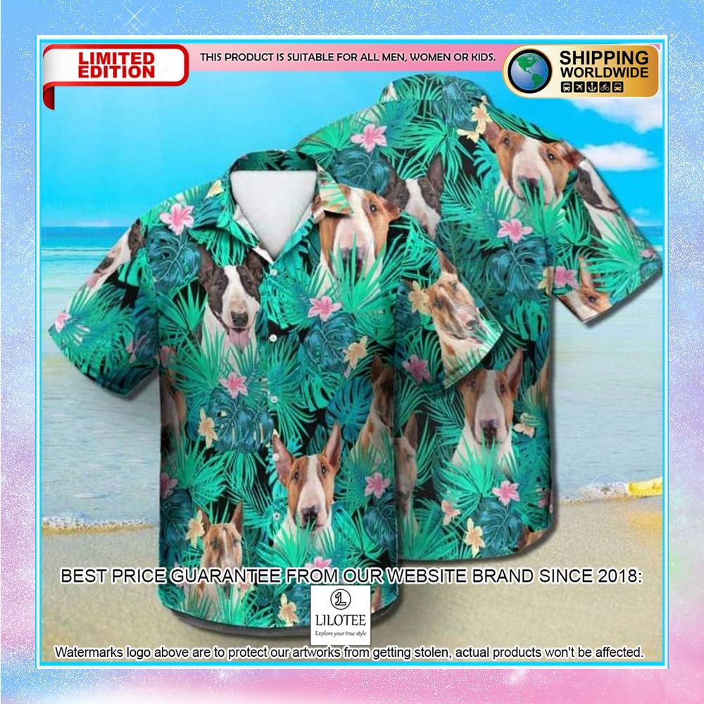 bull terrier summer leaves hawaiian shirt 1 627
