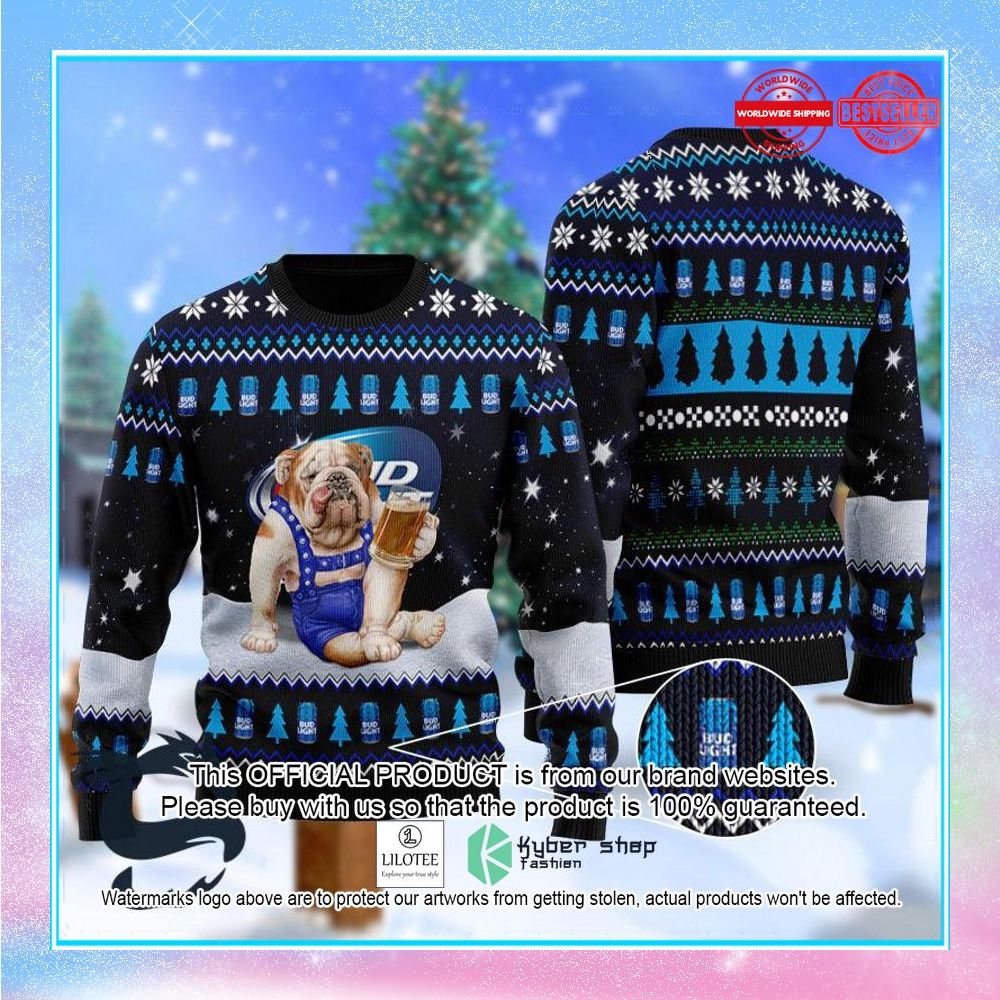bulldog drink bud light ugly christmas sweater 1 552
