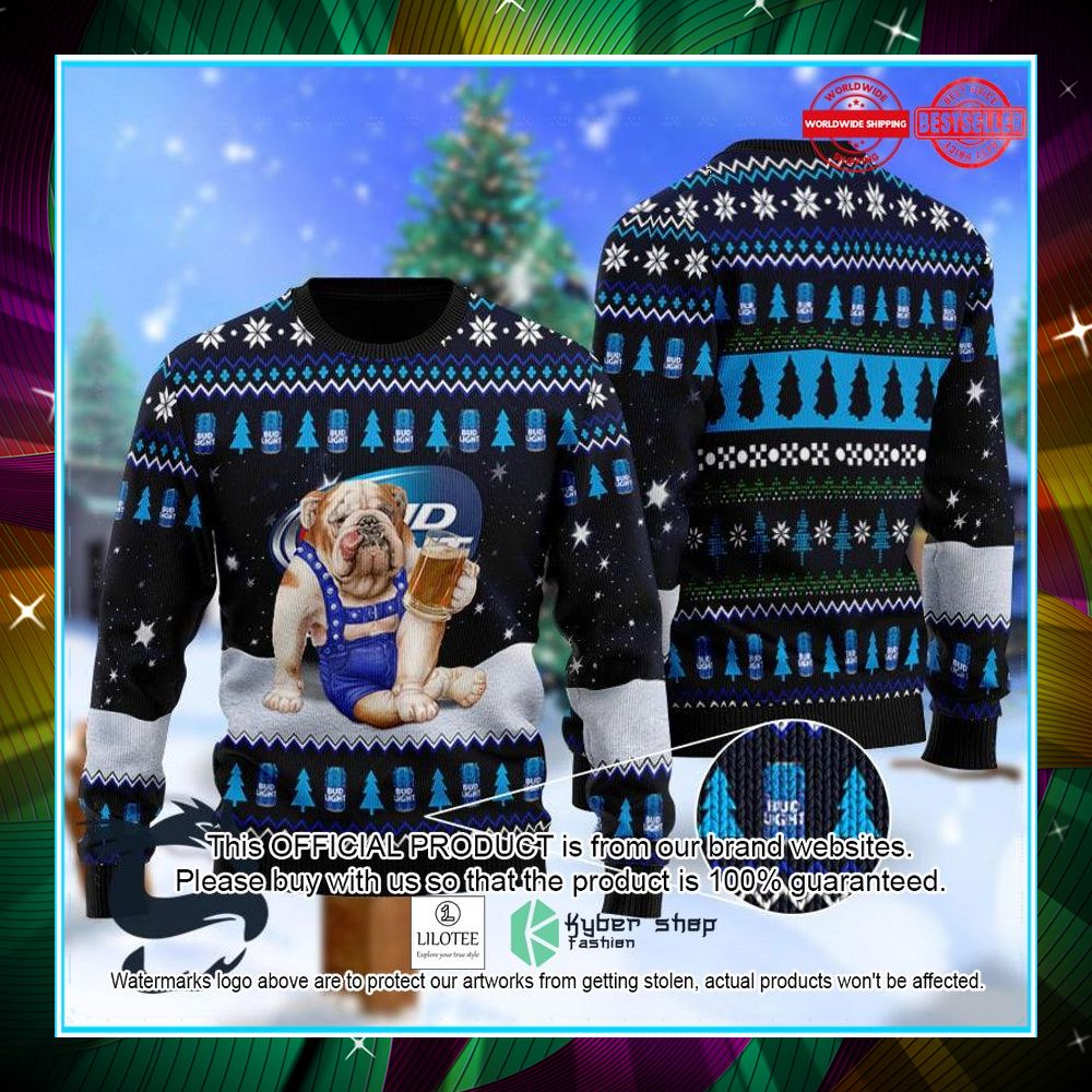 bulldog drink bud light ugly christmas sweater 1 610