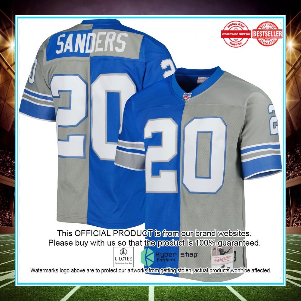 barry sanders detroit lions mitchell ness 1986 split legacy replica silver blue football jersey 1 229