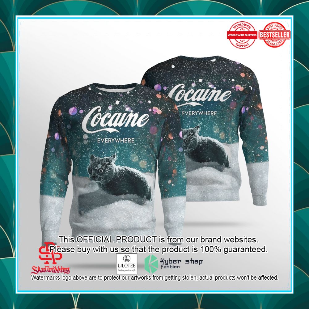 cat cocaine let it snow ugly christmas sweater 1 920