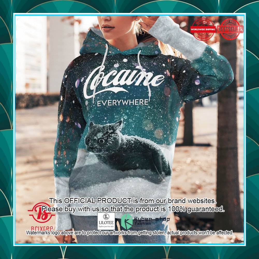 cat cocaine let it snow ugly christmas sweater 2 775
