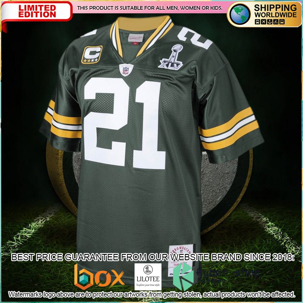 charles woodson green bay packers mitchell ness 2010 authentic throwback retired green football jersey 2 387