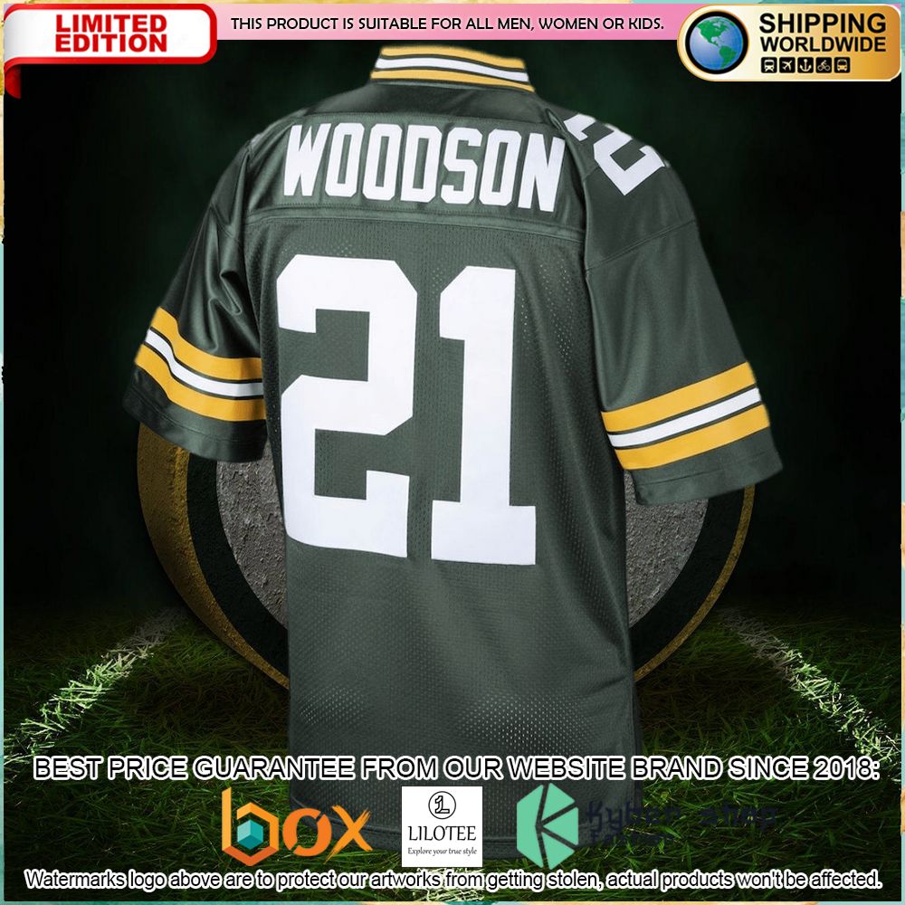 charles woodson green bay packers mitchell ness 2010 authentic throwback retired green football jersey 3 146