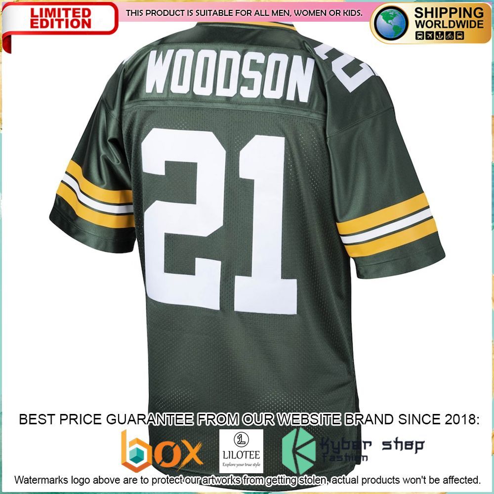 charles woodson green bay packers mitchell ness 2010 authentic throwback retired green football jersey 3 652
