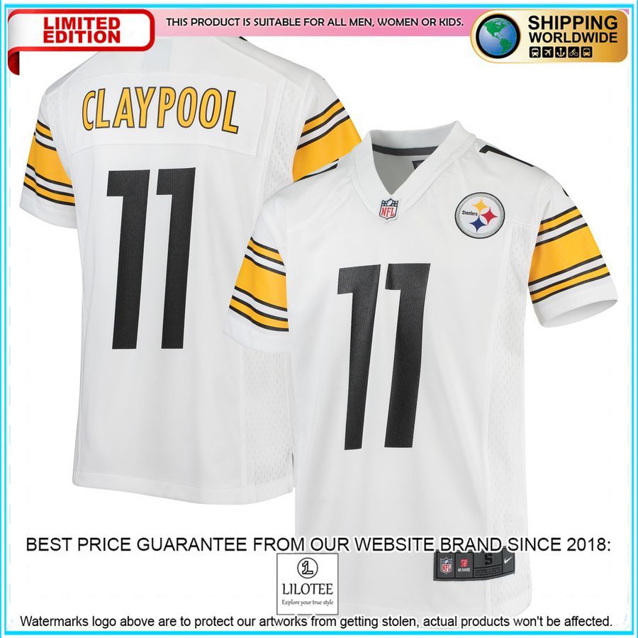 chase claypool pittsburgh steelers youth white football jersey 1 203