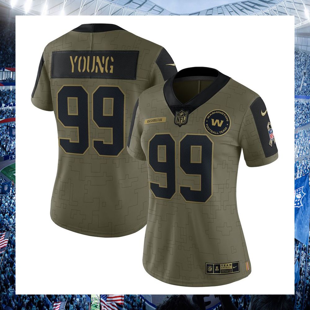 chase young washington team nike womens 2021 salute to service limited olive football jersey 1 142