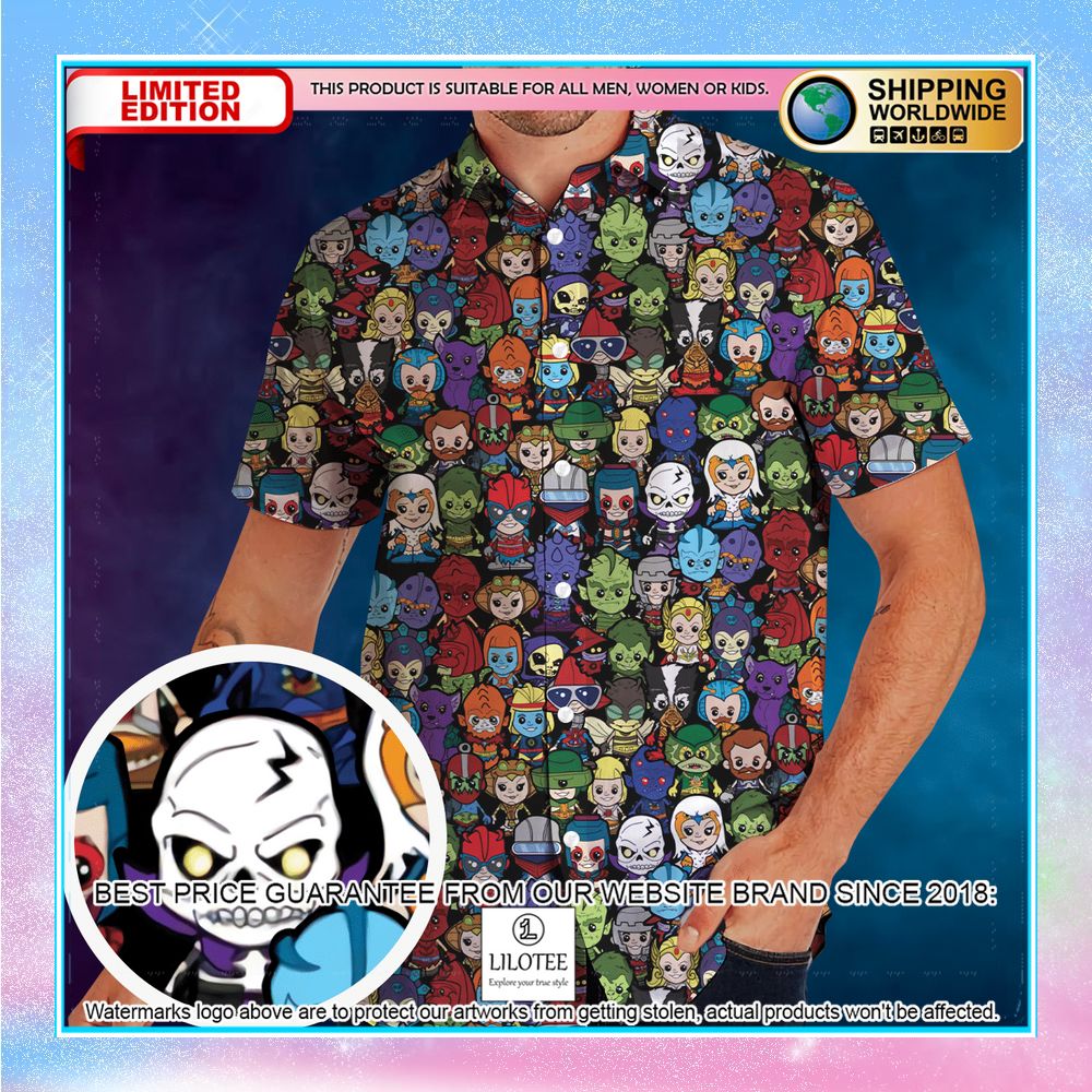 chibi masters of the universe characters hawaiian button up shirt 1 134