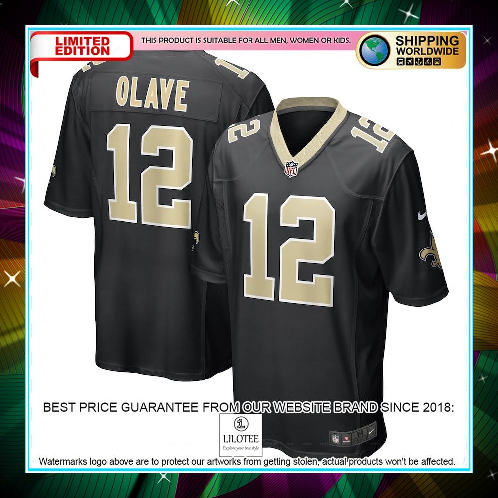 chris olave new orleans saints 2022 nfl draft first round pick black football jersey 1 268