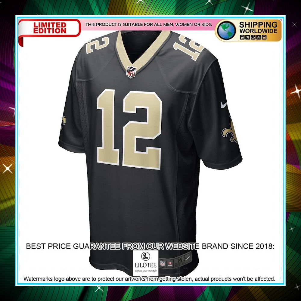 chris olave new orleans saints 2022 nfl draft first round pick black football jersey 2 442