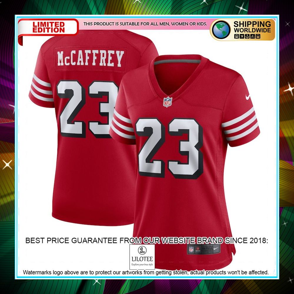 christian mccaffrey san francisco 49ers womens alternate player scarlet football jersey 1 974