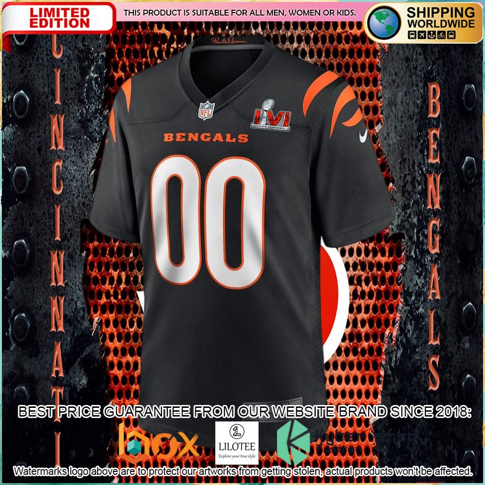 cincinnati bengals nike super bowl lvi custom black football jersey 2 499
