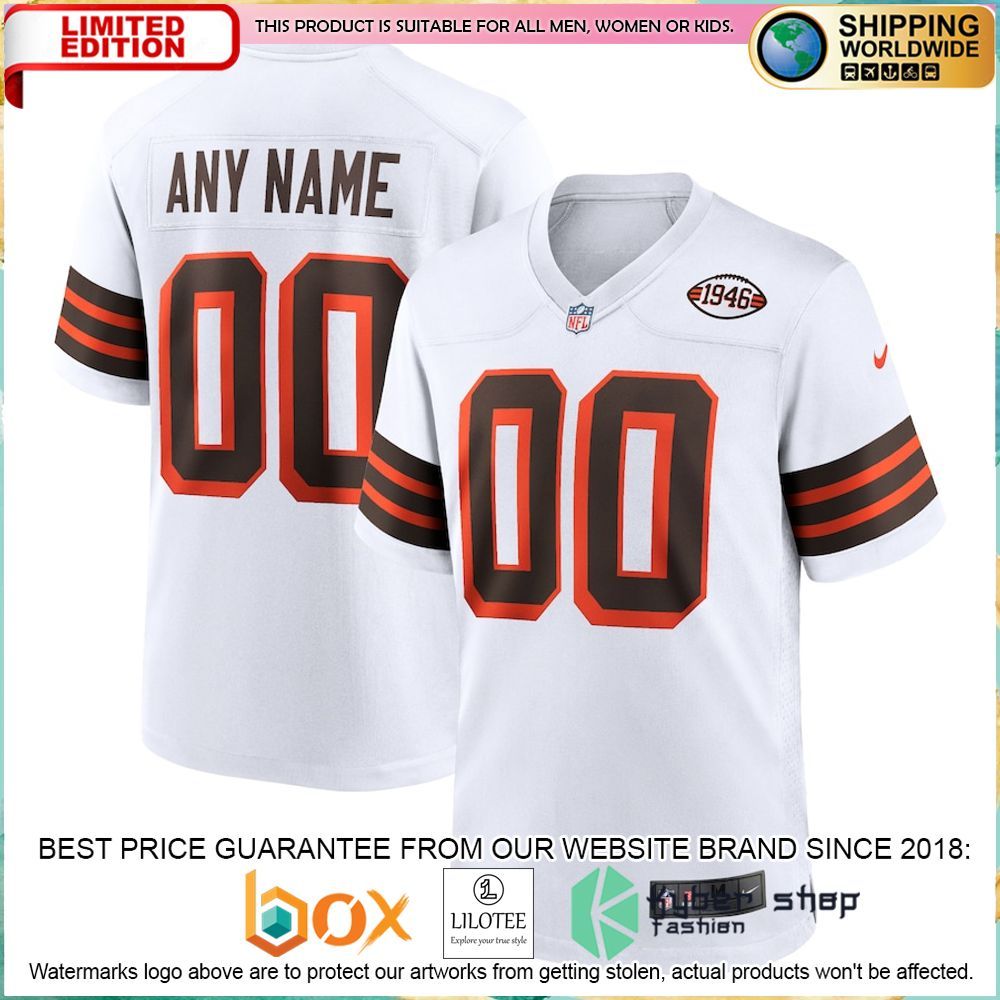 cleveland browns nike 1946 collection alternate custom white football jersey 1 510