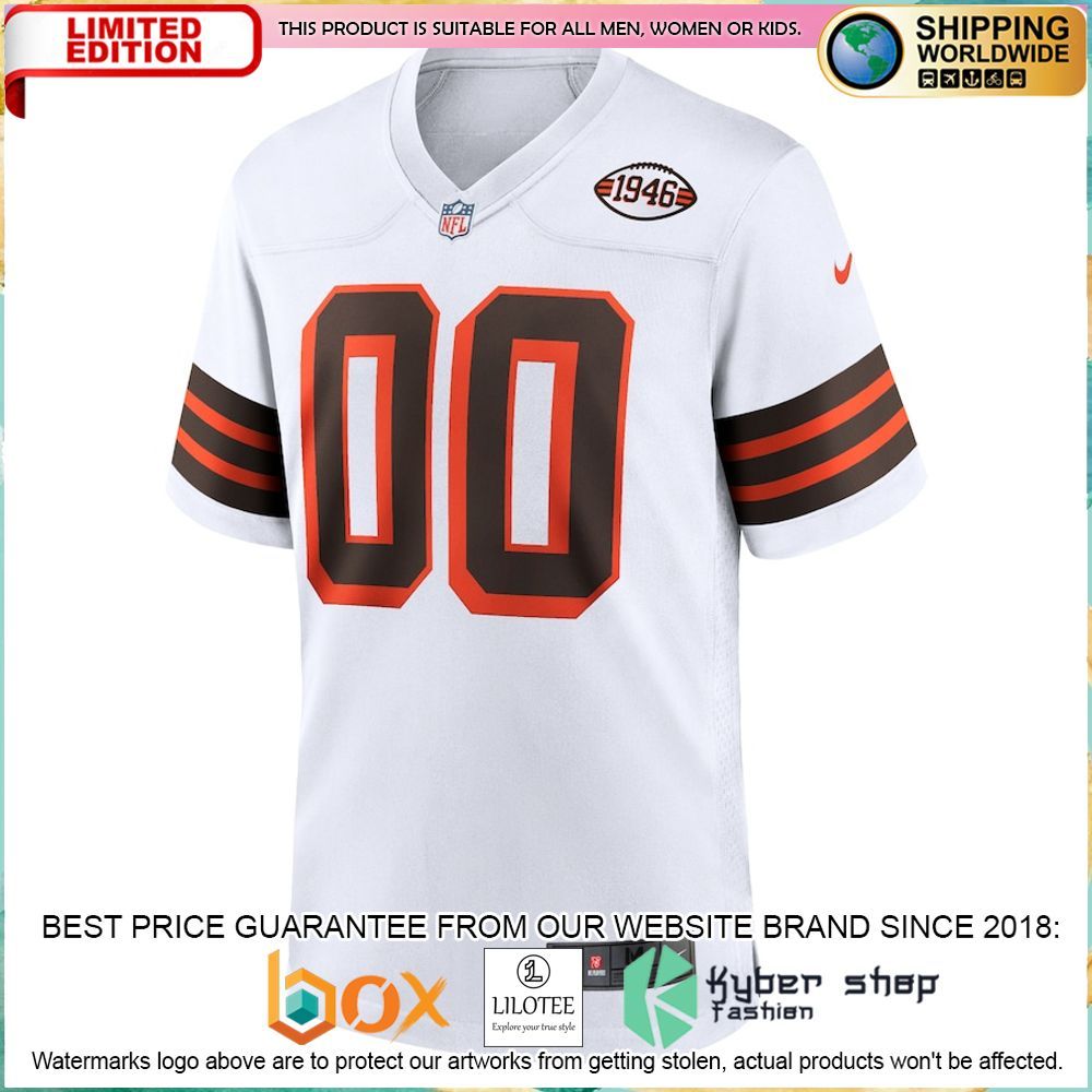 cleveland browns nike 1946 collection alternate custom white football jersey 2 59