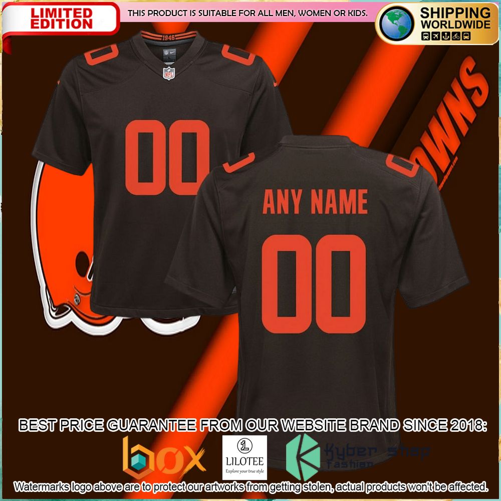 cleveland browns nike youth alternate custom brown football jersey 1 550