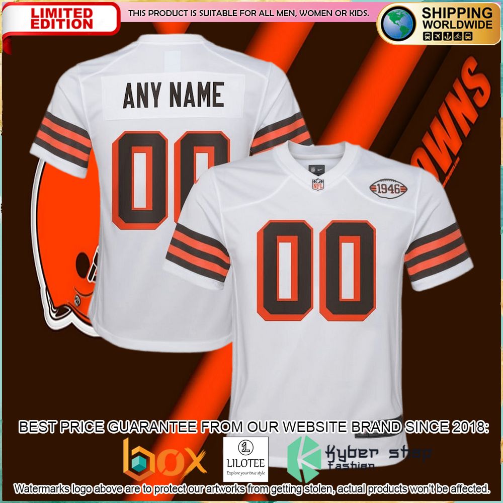 cleveland browns nike youth alternate custom white football jersey 1 169