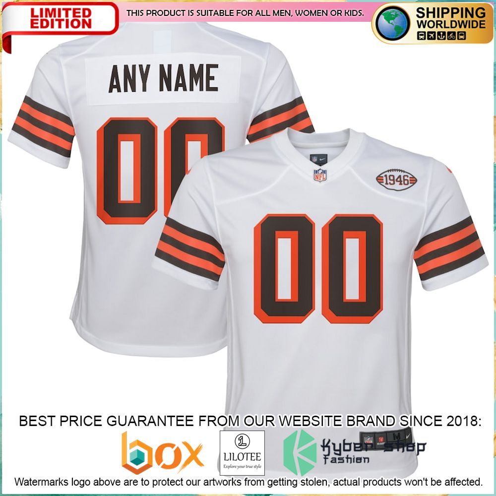 cleveland browns nike youth alternate custom white football jersey 1 520