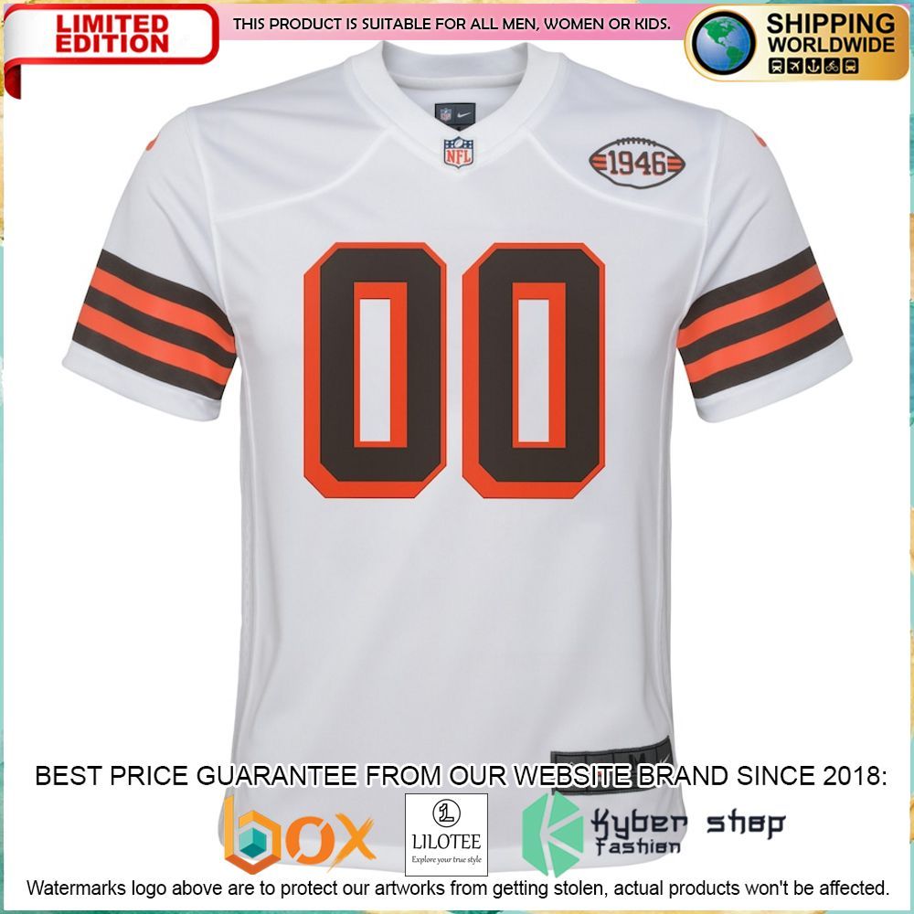 cleveland browns nike youth alternate custom white football jersey 2 618