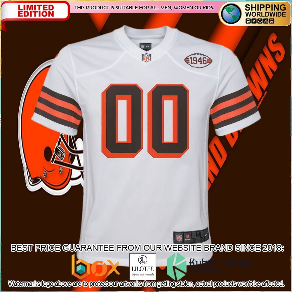 cleveland browns nike youth alternate custom white football jersey 2 914