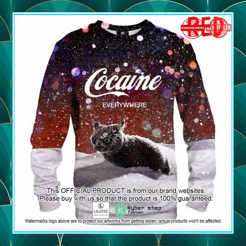 cocaine cat let it snow christmas sweatshirt 1 714