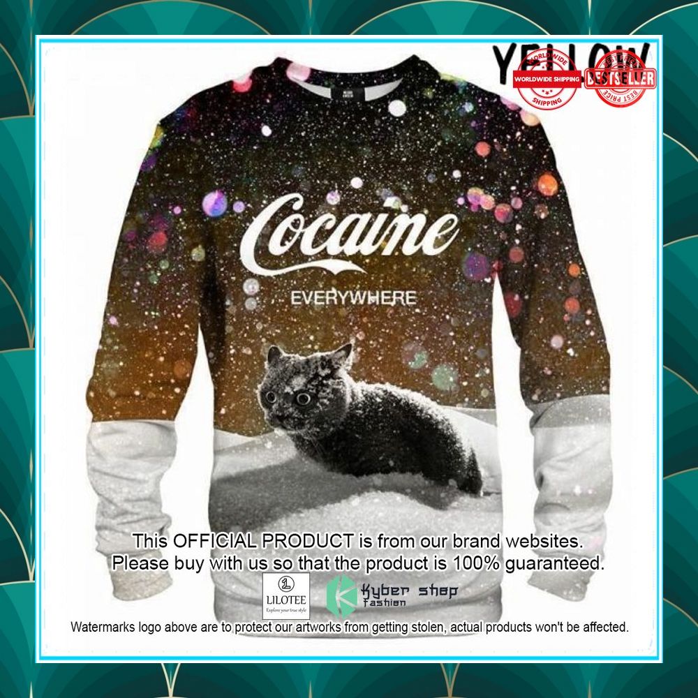 cocaine cat let it snow christmas sweatshirt 2 137