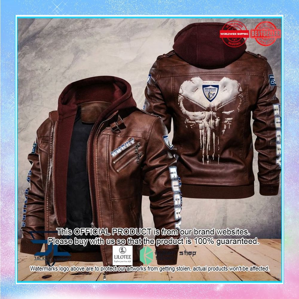 colomiers rugby punisher skull leather jacket 2 11