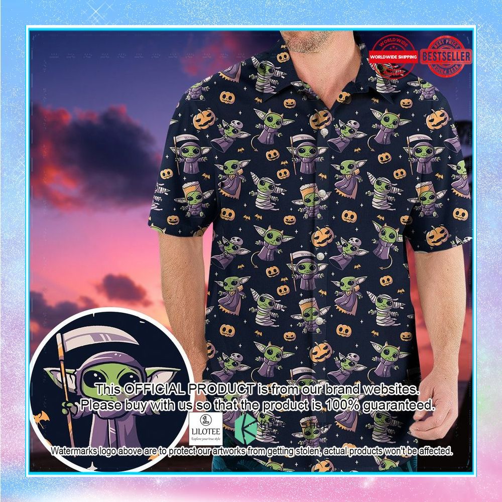 cute baby yoda halloween pattern hawaiian shirt 1 462