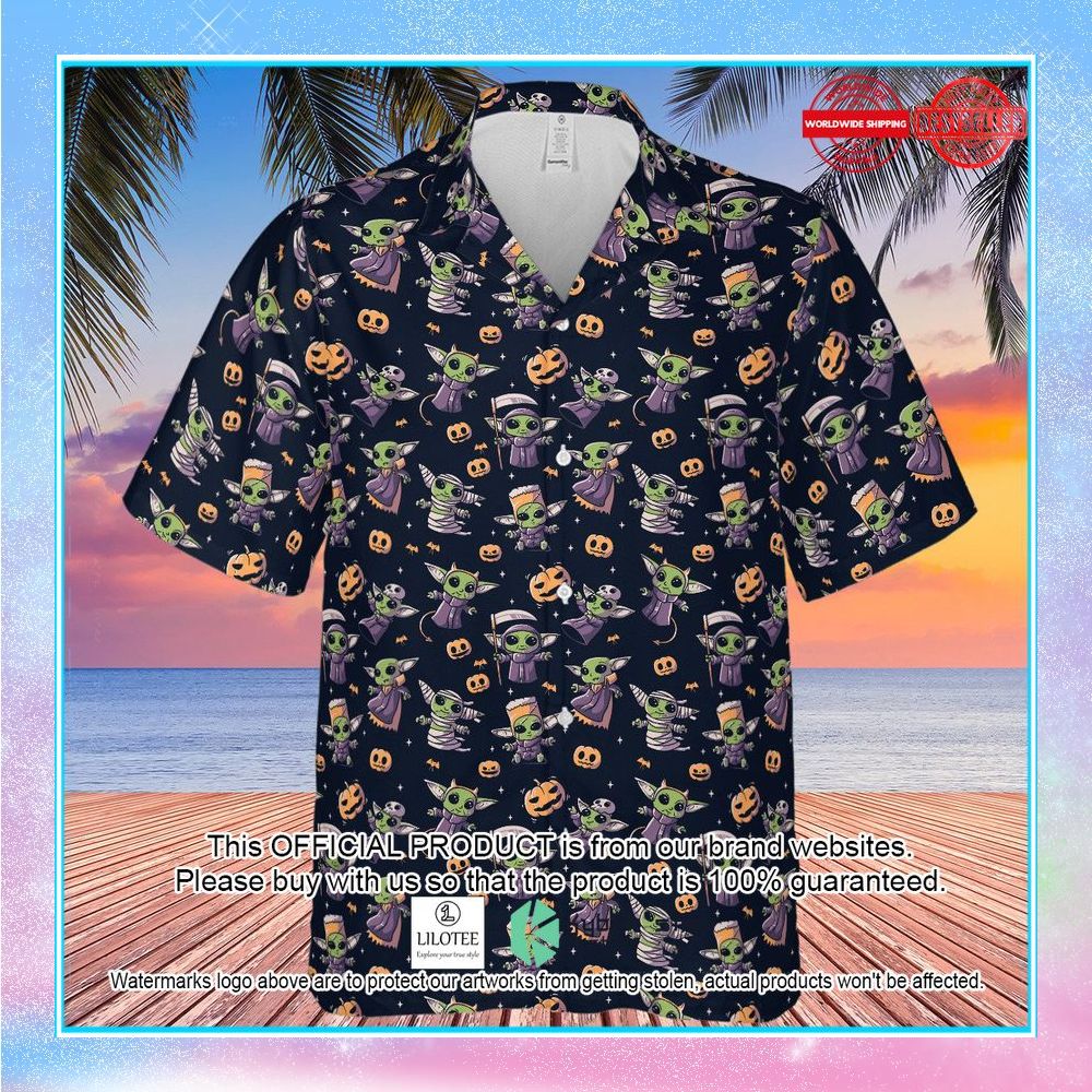 cute baby yoda halloween pattern hawaiian shirt 2 992