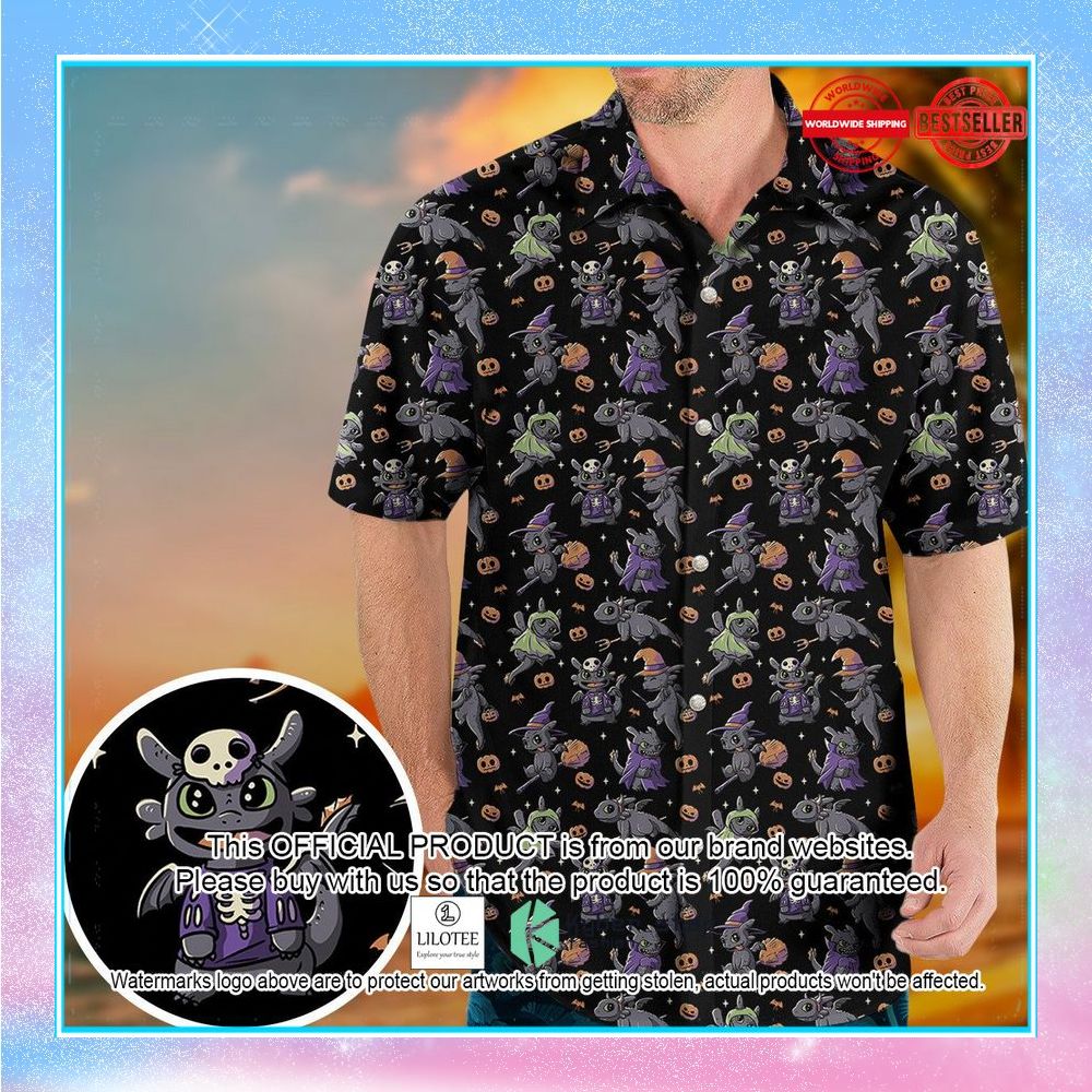 cute toothless halloween pattern hawaiian shirt 1 776