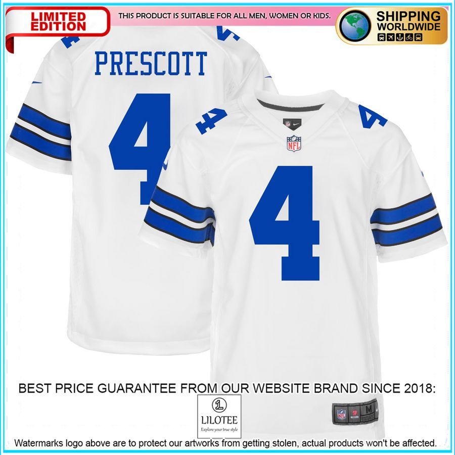 dak prescott dallas cowboys youth white football jersey 1 316