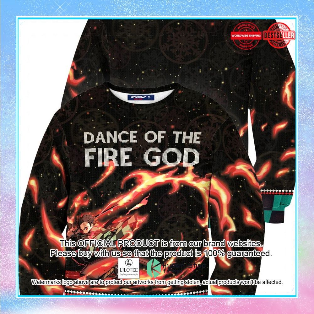 dance of the fire god demon slayer christmas sweater 1 277