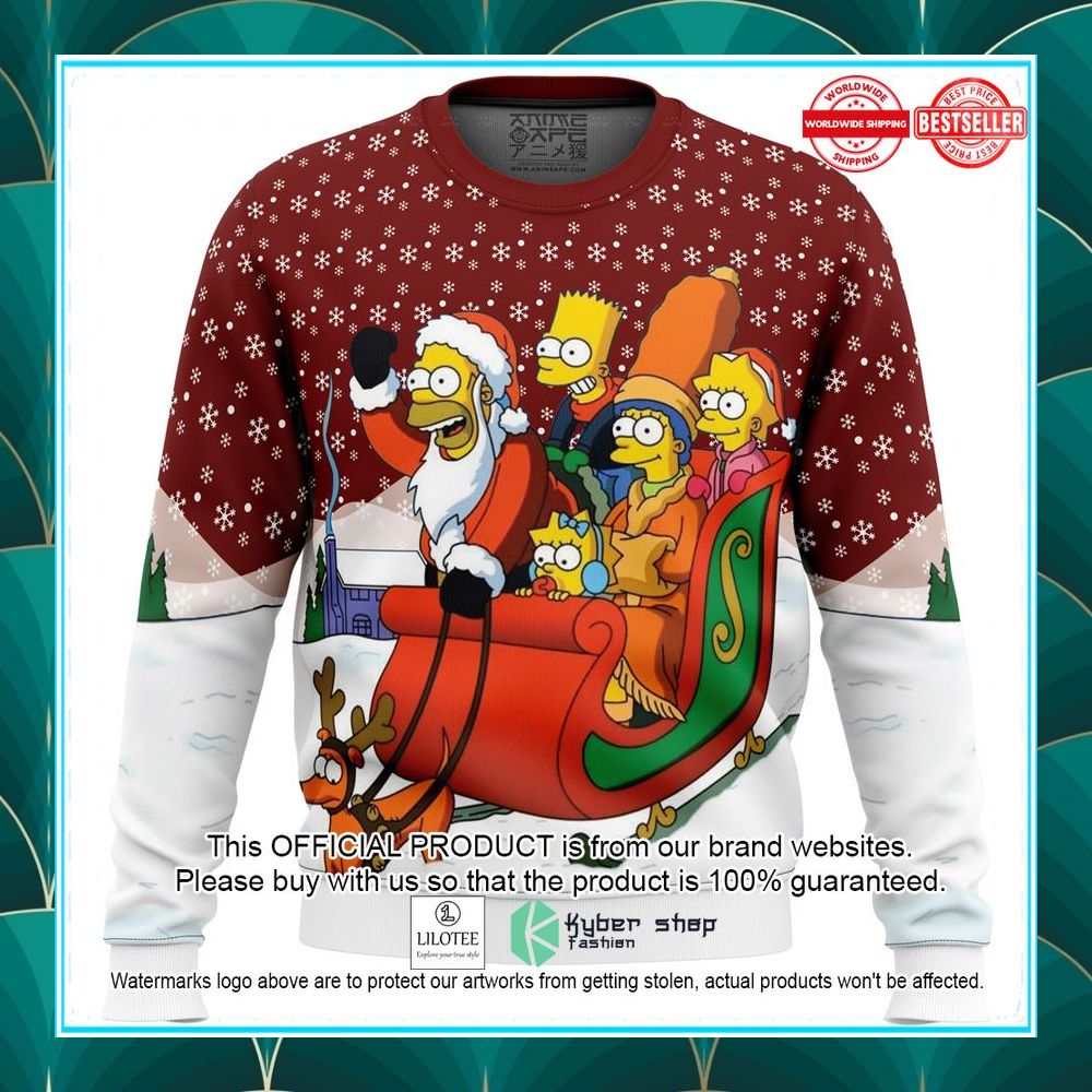 dashing through the snow the simpsons ugly christmas sweater 1 73