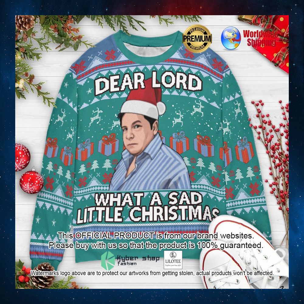 dear lord what a sad little christmas peter marsh come dine with me christmas sweater 1 894