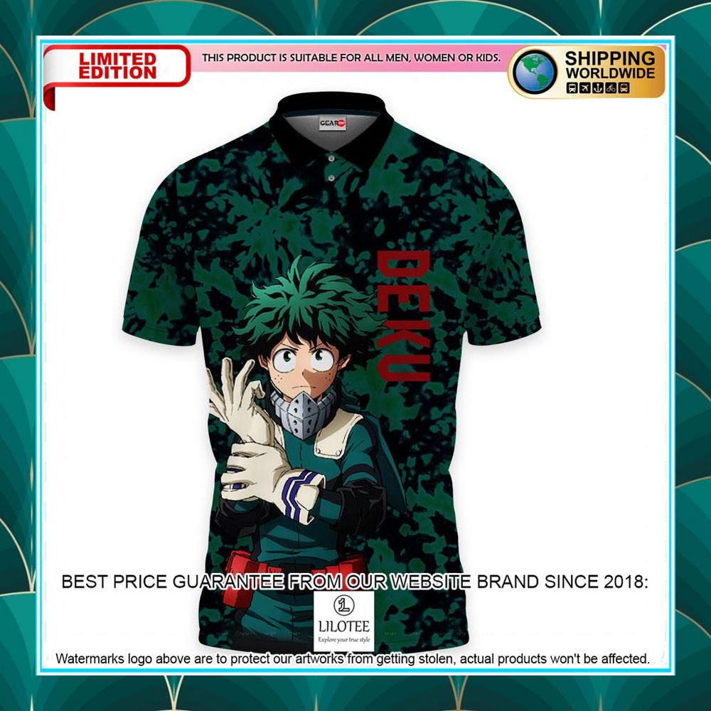 deku my hero academia anime green polo shirt 2 575