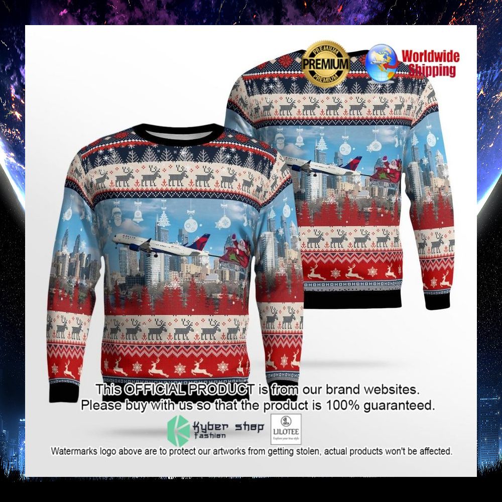 delta air lines airbus a220 300 with santa over philadelphia ugly sweater 1 210