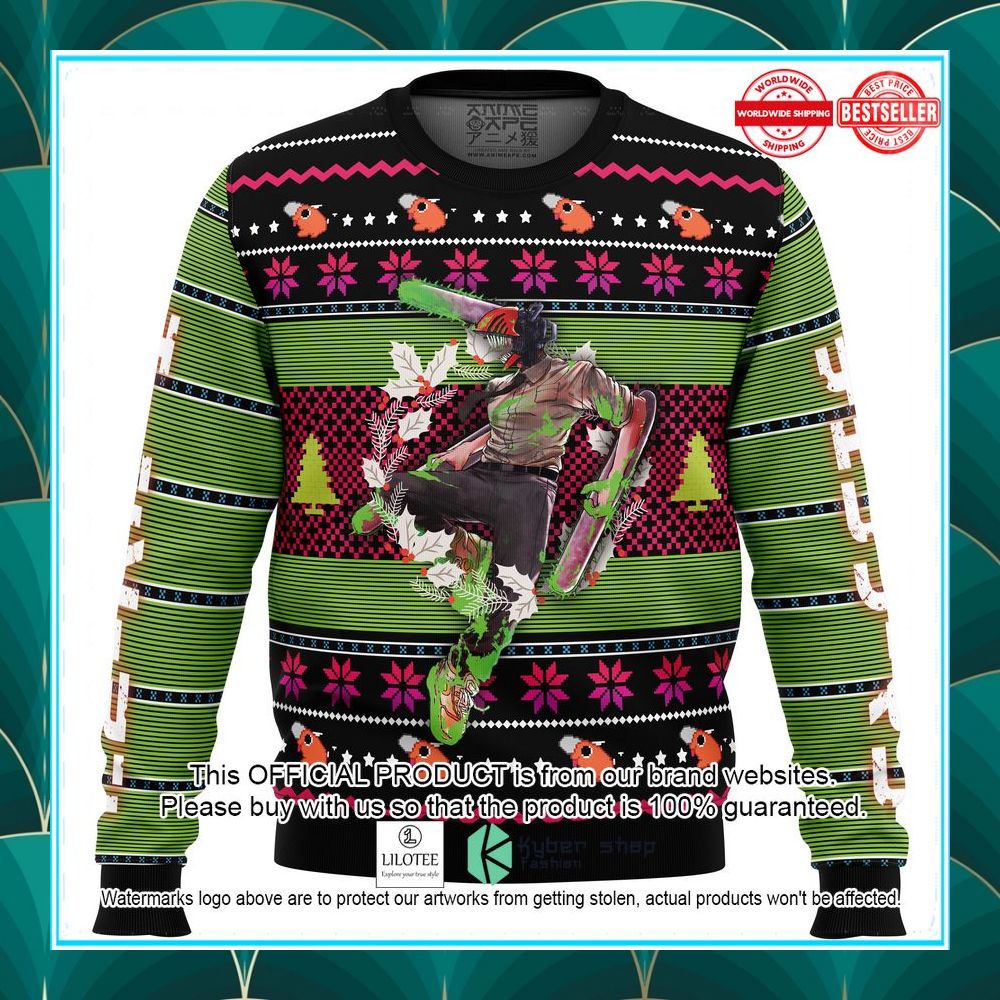 denji chainsaw man ugly christmas sweater 1 294