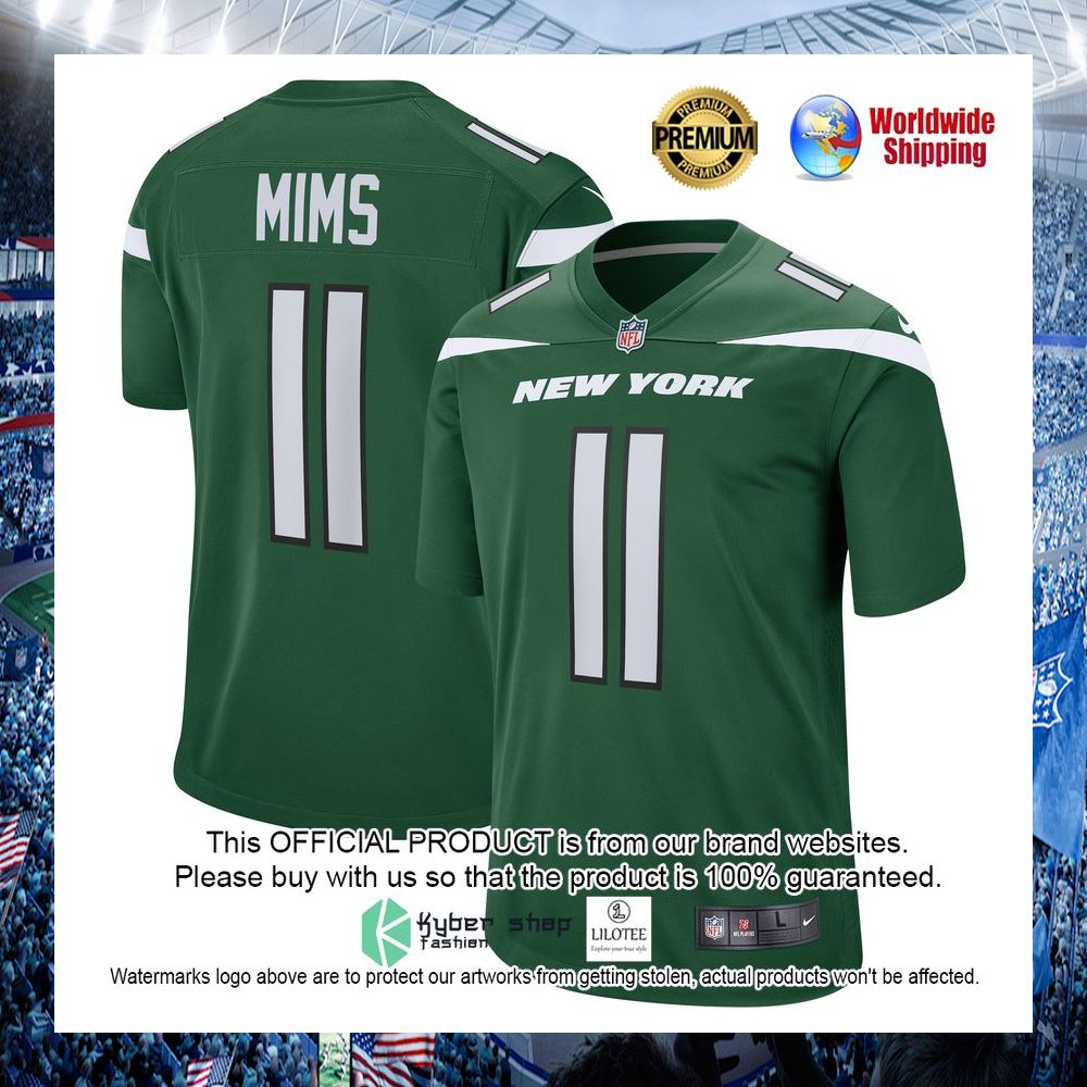 denzel mims new york jets nike gotham green football jersey 1 491