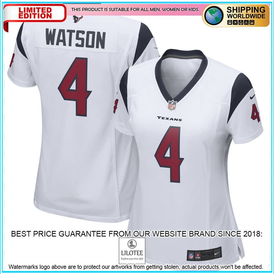 deshaun watson houston texans womens white football jersey 1 51