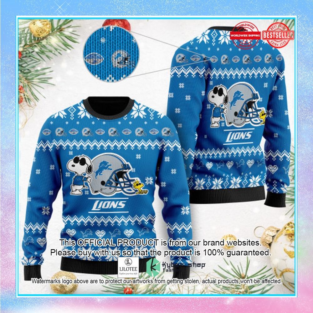 detroit lions the snoopy show football helmet christmas sweater 1 580