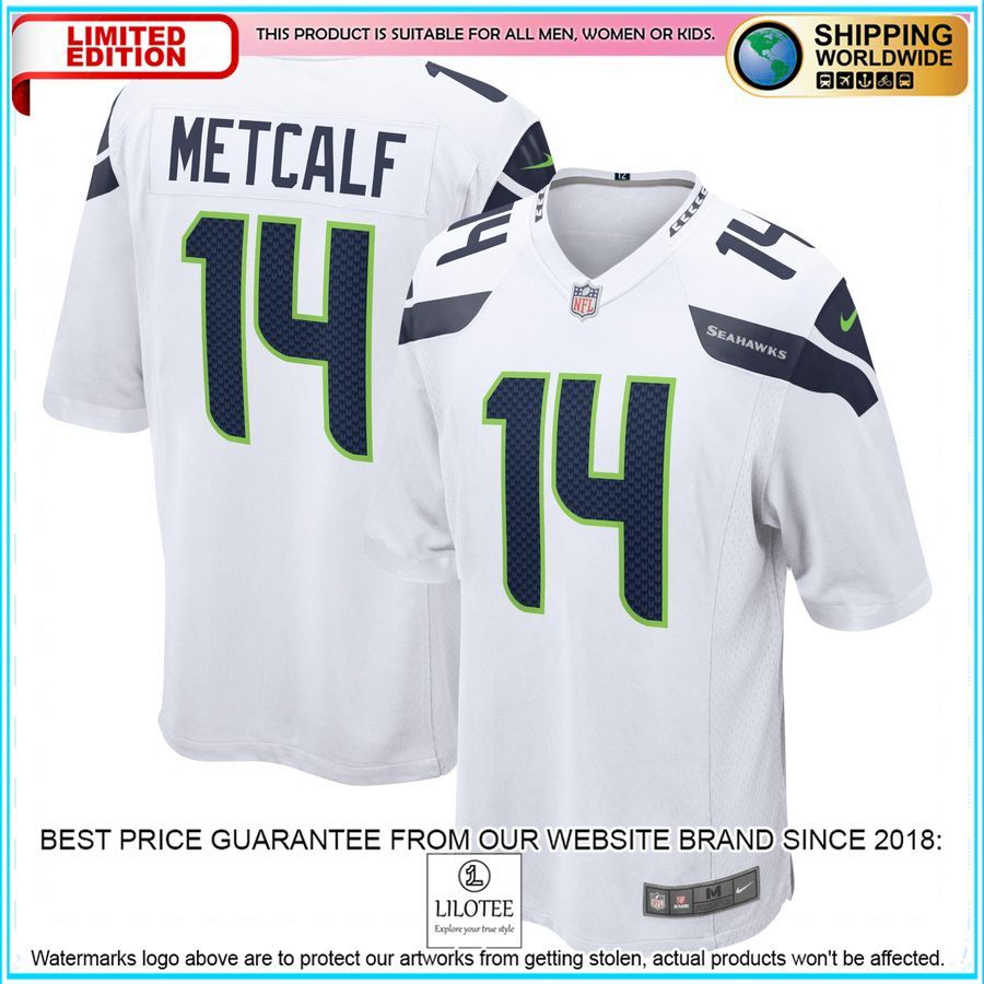 dk metcalf seattle seahawks white football jersey 1 27