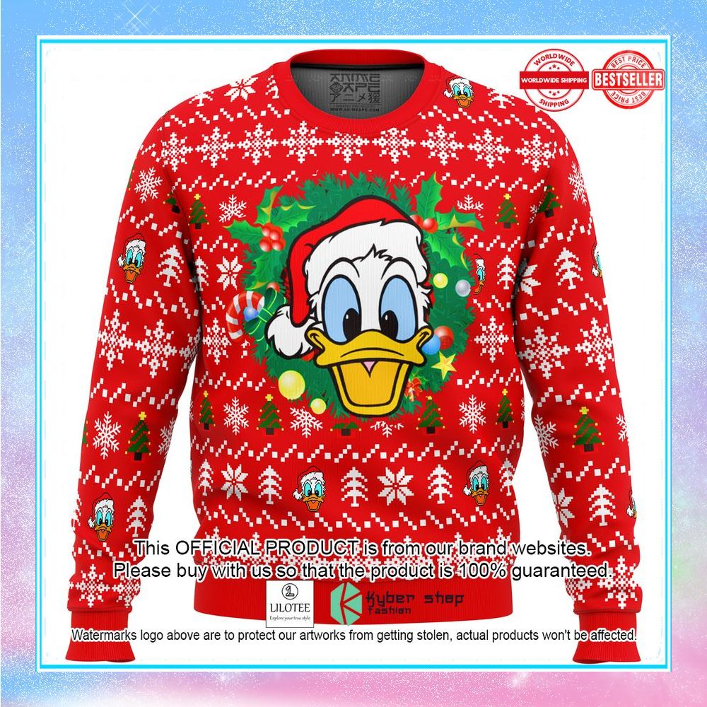 donald duck christmas head ugly christmas sweater 1 322