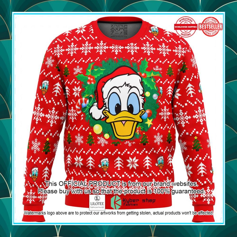 donald duck christmas head ugly christmas sweater 1 456