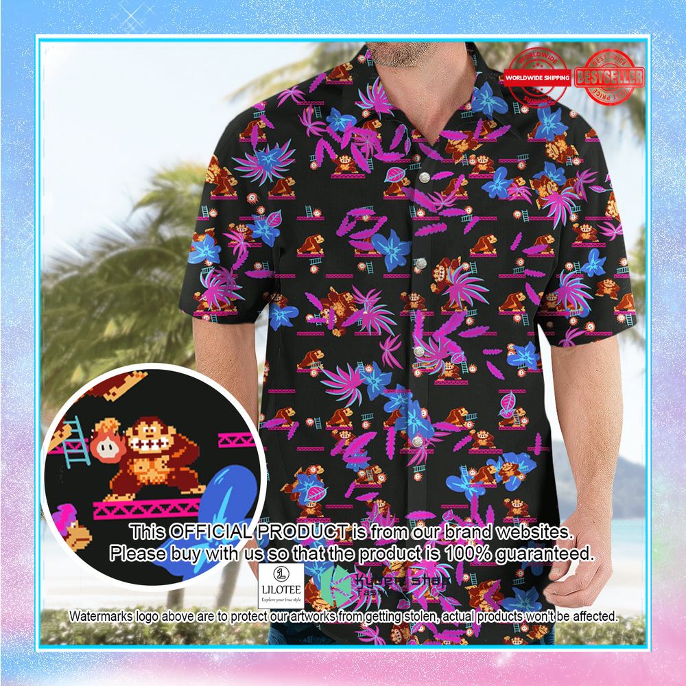 donkey kong pattern nintendo video games hawaiian shirt 1 178