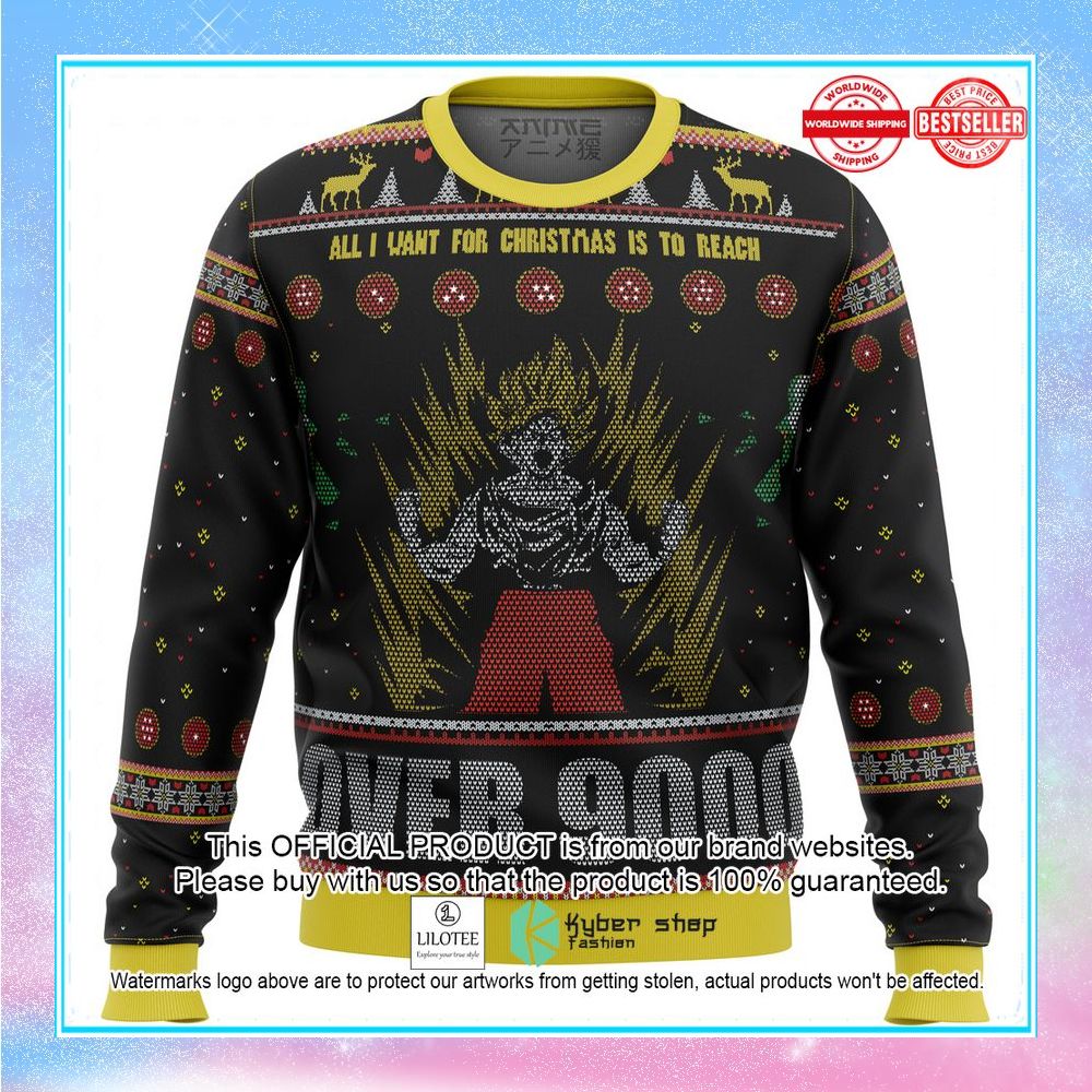 dragonball z goku over 9000 ugly christmas sweater 1 966