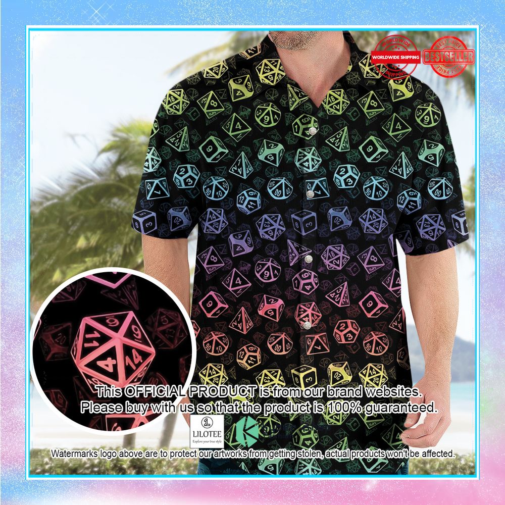 dungeons and dragons rainbow dice set pattern hawaiian shirt 1 37