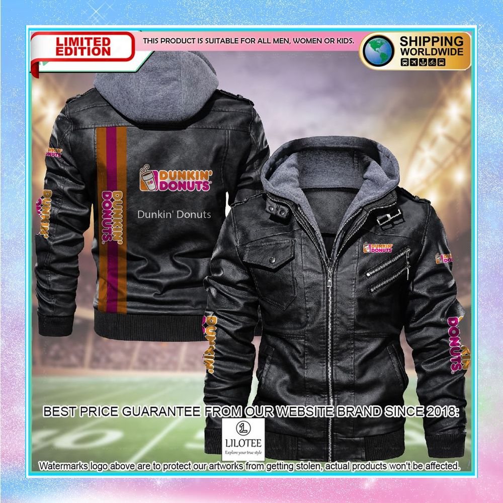 dunkin donuts leather jacket fleece jacket 2 967