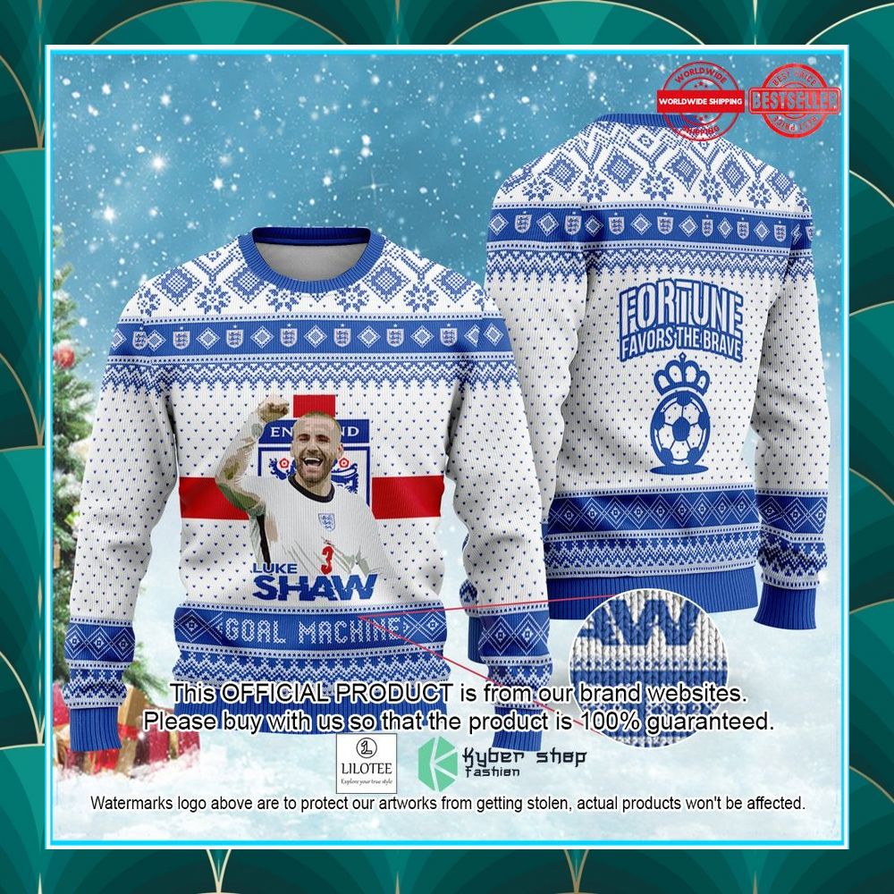 england luke shaw fortune favors the brave fifa world cup qatar 2022 christmas sweater 1 428